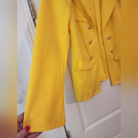 Women's Sunshine Yellow Double-Breasted Open Front Blazer Unlined 1X Brights - Picture 4 of 11